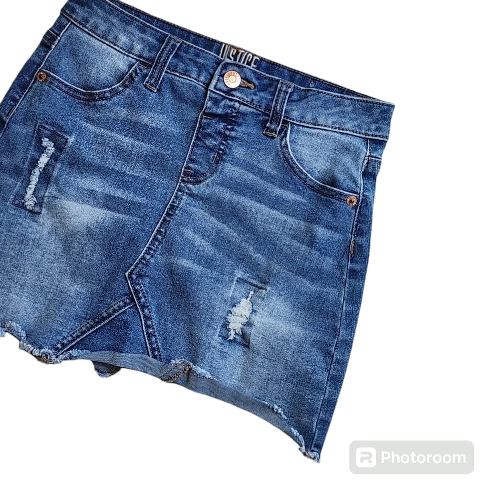 Girls Justice Denim Skirt Size 12 Distressed Frayed Built-in shorts